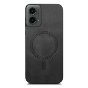 For Motorola Moto G 5G 2024 Retro Magsafe Magnetic PU Back Cover Phone Case(Black)