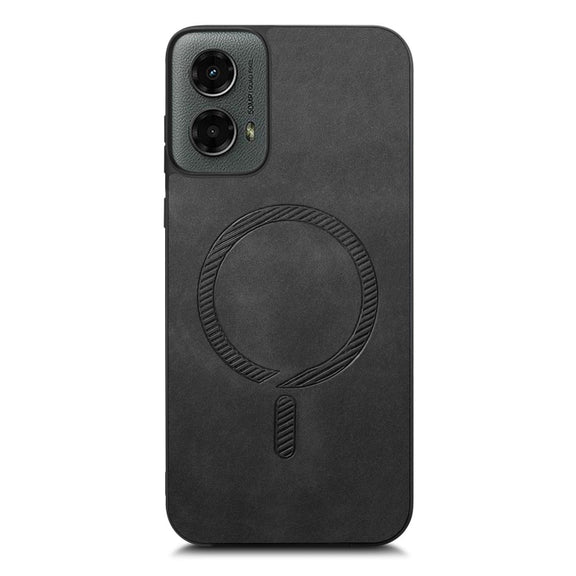 For Motorola Moto G 5G 2024 Retro Magsafe Magnetic PU Back Cover Phone Case(Black)