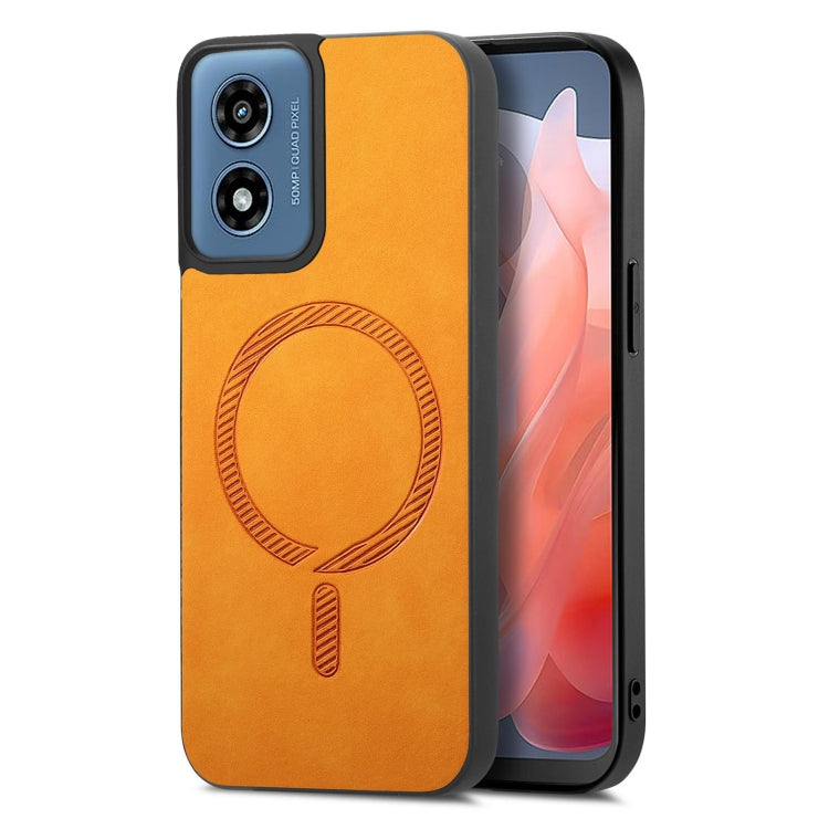For Motorola Moto G Play 2024 4G Retro Magsafe Magnetic PU Back Cover Phone Case(Yellow) - Motorola Cases by PMC Jewellery | Online Shopping South Africa | PMC Jewellery | Buy Now Pay Later Mobicred