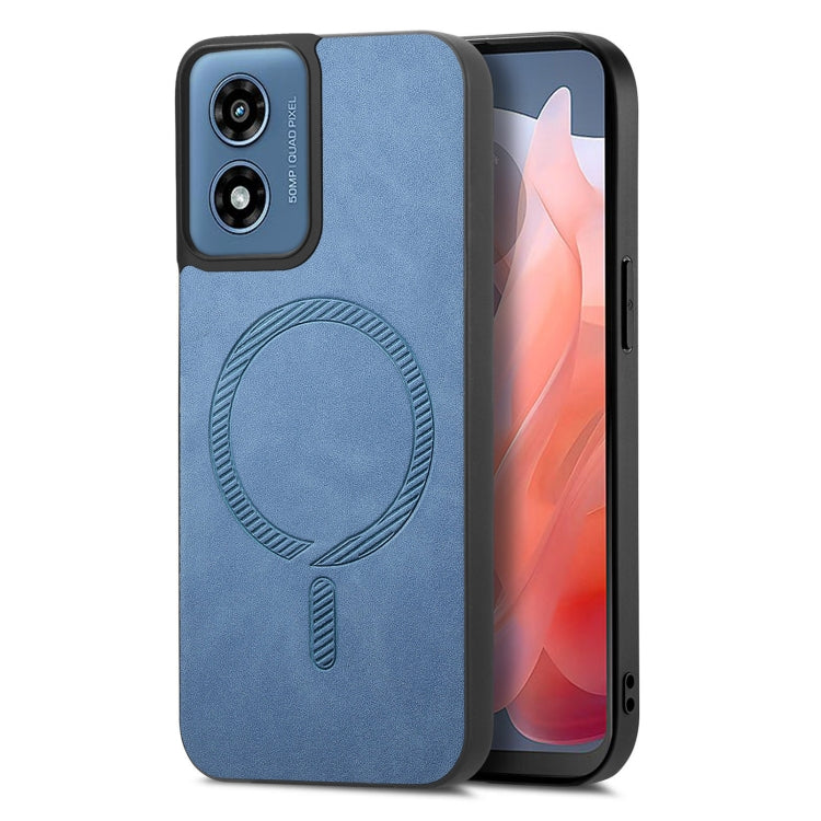 For Motorola Moto G Play 2024 4G Retro Magsafe Magnetic PU Back Cover Phone Case(Blue) - Motorola Cases by PMC Jewellery | Online Shopping South Africa | PMC Jewellery | Buy Now Pay Later Mobicred