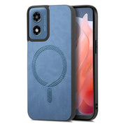 For Motorola Moto G Play 2024 4G Retro Magsafe Magnetic PU Back Cover Phone Case(Blue)