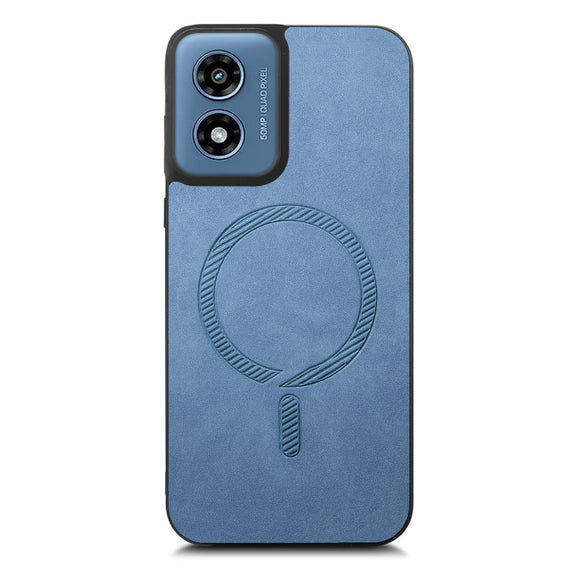 For Motorola Moto G Play 2024 4G Retro Magsafe Magnetic PU Back Cover Phone Case(Blue)
