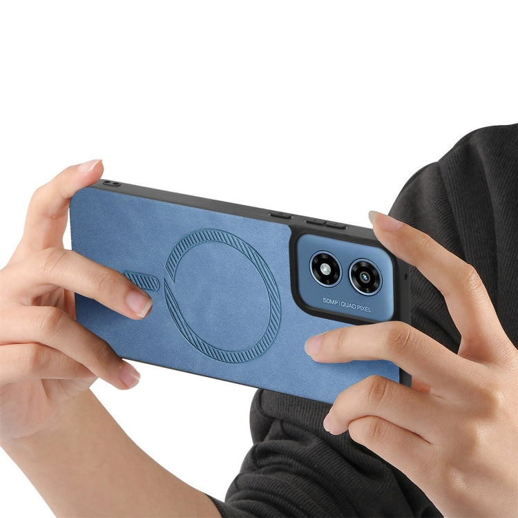 For Motorola Moto G Play 2024 4G Retro Magsafe Magnetic PU Back Cover Phone Case(Blue) - Motorola Cases by PMC Jewellery | Online Shopping South Africa | PMC Jewellery | Buy Now Pay Later Mobicred