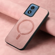 For Motorola Moto G Play 2024 4G Retro Magsafe Magnetic PU Back Cover Phone Case(Pink)