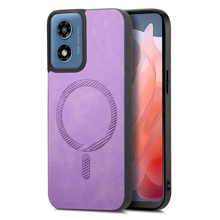 For Motorola Moto G Play 2024 4G Retro Magsafe Magnetic PU Back Cover Phone Case(Purple) - Motorola Cases by PMC Jewellery | Online Shopping South Africa | PMC Jewellery | Buy Now Pay Later Mobicred