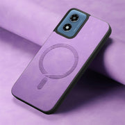 For Motorola Moto G Play 2024 4G Retro Magsafe Magnetic PU Back Cover Phone Case(Purple)