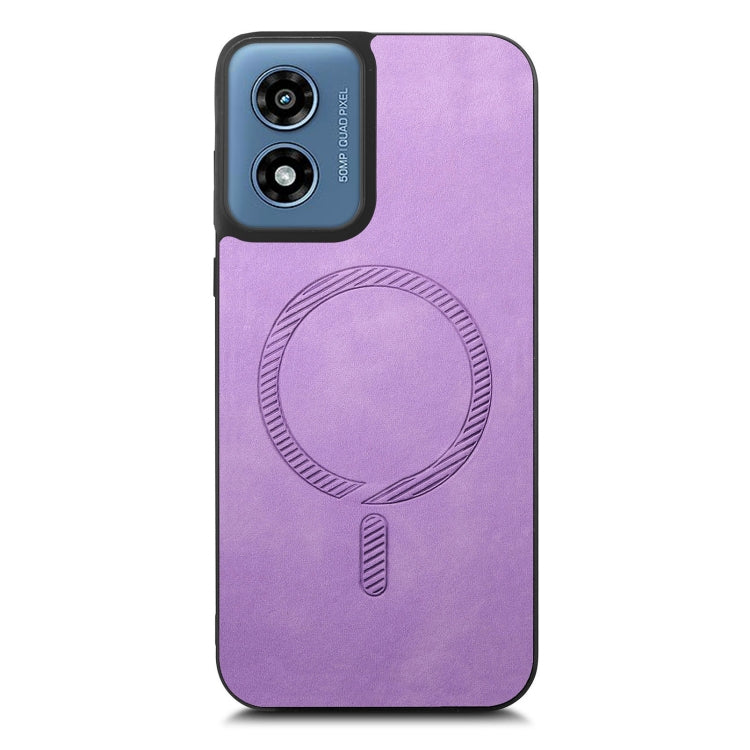 For Motorola Moto G Play 2024 4G Retro Magsafe Magnetic PU Back Cover Phone Case(Purple)