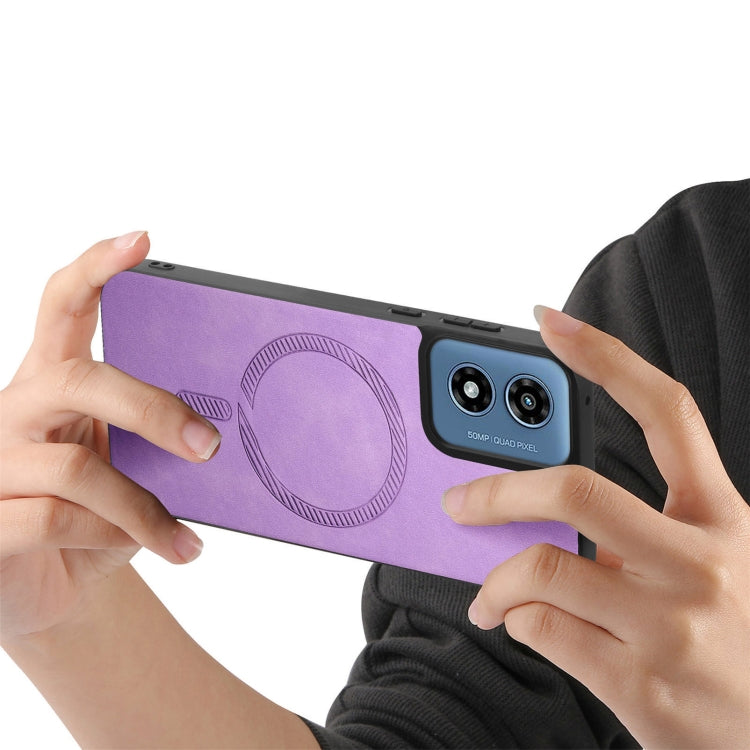 For Motorola Moto G Play 2024 4G Retro Magsafe Magnetic PU Back Cover Phone Case(Purple) - Motorola Cases by PMC Jewellery | Online Shopping South Africa | PMC Jewellery | Buy Now Pay Later Mobicred