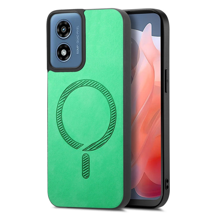 For Motorola Moto G Play 2024 4G Retro Magsafe Magnetic PU Back Cover Phone Case(Green) - Motorola Cases by PMC Jewellery | Online Shopping South Africa | PMC Jewellery | Buy Now Pay Later Mobicred