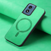 For Motorola Moto G Play 2024 4G Retro Magsafe Magnetic PU Back Cover Phone Case(Green)
