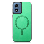 For Motorola Moto G Play 2024 4G Retro Magsafe Magnetic PU Back Cover Phone Case(Green)