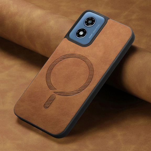 For Motorola Moto G Play 2024 4G Retro Magsafe Magnetic PU Back Cover Phone Case(Brown)