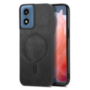For Motorola Moto G Play 2024 4G Retro Magsafe Magnetic PU Back Cover Phone Case(Black)