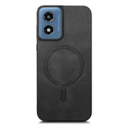For Motorola Moto G Play 2024 4G Retro Magsafe Magnetic PU Back Cover Phone Case(Black)