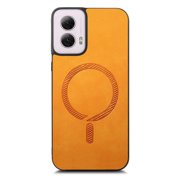 For Motorola Moto G Power 2024 5G Retro Magsafe Magnetic PU Back Cover Phone Case(Yellow)