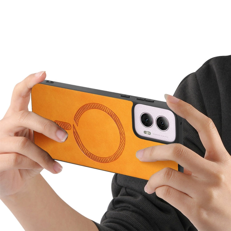 For Motorola Moto G Power 2024 5G Retro Magsafe Magnetic PU Back Cover Phone Case(Yellow) - Motorola Cases by PMC Jewellery | Online Shopping South Africa | PMC Jewellery | Buy Now Pay Later Mobicred