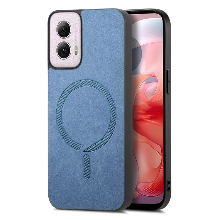 For Motorola Moto G Power 2024 5G Retro Magsafe Magnetic PU Back Cover Phone Case(Blue) - Motorola Cases by PMC Jewellery | Online Shopping South Africa | PMC Jewellery | Buy Now Pay Later Mobicred