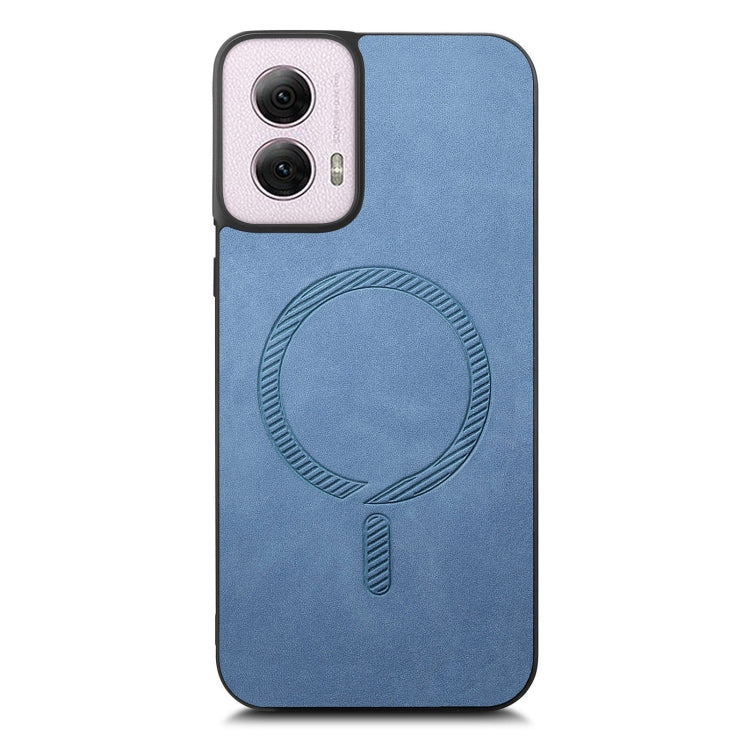 For Motorola Moto G Power 2024 5G Retro Magsafe Magnetic PU Back Cover Phone Case(Blue) - Motorola Cases by PMC Jewellery | Online Shopping South Africa | PMC Jewellery | Buy Now Pay Later Mobicred