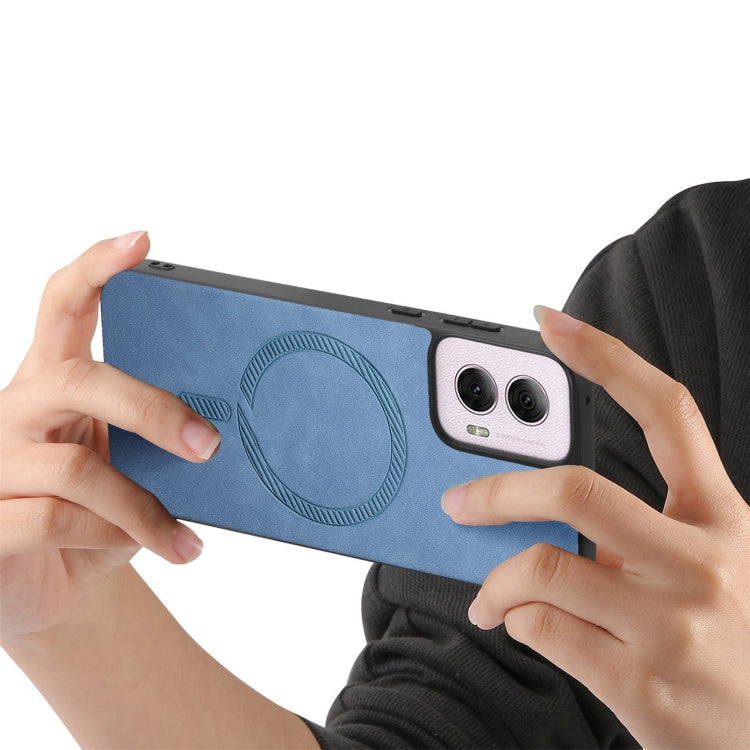 For Motorola Moto G Power 2024 5G Retro Magsafe Magnetic PU Back Cover Phone Case(Blue) - Motorola Cases by PMC Jewellery | Online Shopping South Africa | PMC Jewellery | Buy Now Pay Later Mobicred
