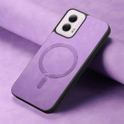 For Motorola Moto G Power 2024 5G Retro Magsafe Magnetic PU Back Cover Phone Case(Purple)