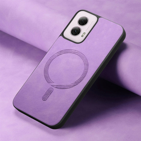 For Motorola Moto G Power 2024 5G Retro Magsafe Magnetic PU Back Cover Phone Case(Purple)