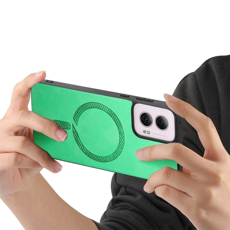 For Motorola Moto G Power 2024 5G Retro Magsafe Magnetic PU Back Cover Phone Case(Green) - Motorola Cases by PMC Jewellery | Online Shopping South Africa | PMC Jewellery | Buy Now Pay Later Mobicred