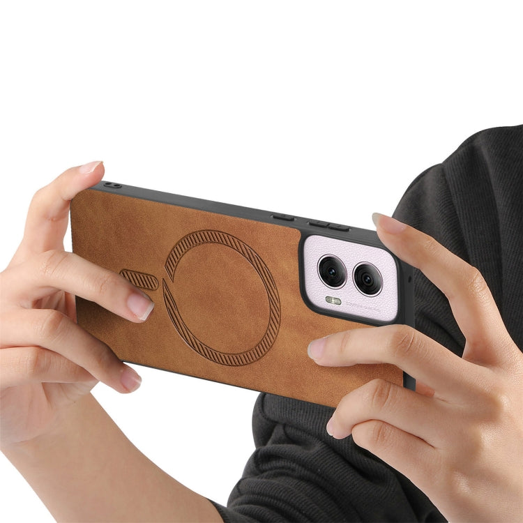 For Motorola Moto G Power 2024 5G Retro Magsafe Magnetic PU Back Cover Phone Case(Brown) - Motorola Cases by PMC Jewellery | Online Shopping South Africa | PMC Jewellery | Buy Now Pay Later Mobicred