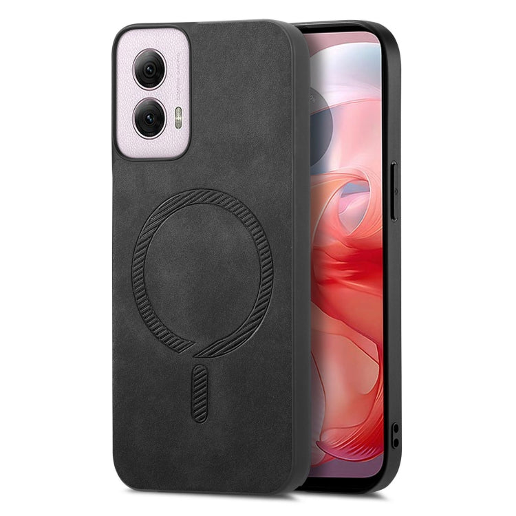 For Motorola Moto G Power 2024 5G Retro Magsafe Magnetic PU Back Cover Phone Case(Black) - Motorola Cases by PMC Jewellery | Online Shopping South Africa | PMC Jewellery | Buy Now Pay Later Mobicred