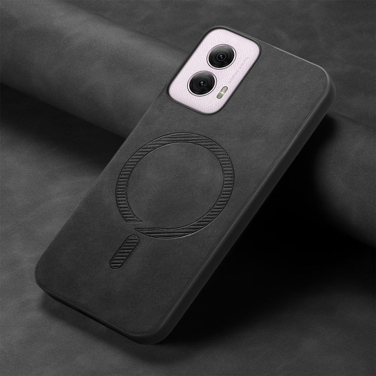 For Motorola Moto G Power 2024 5G Retro Magsafe Magnetic PU Back Cover Phone Case(Black)