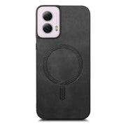 For Motorola Moto G Power 2024 5G Retro Magsafe Magnetic PU Back Cover Phone Case(Black)