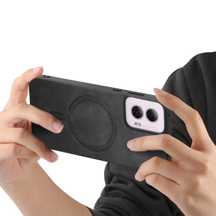 For Motorola Moto G Power 2024 5G Retro Magsafe Magnetic PU Back Cover Phone Case(Black) - Motorola Cases by PMC Jewellery | Online Shopping South Africa | PMC Jewellery | Buy Now Pay Later Mobicred