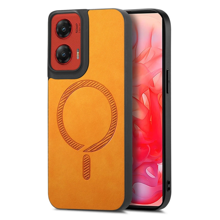 For Motorola Moto G Stylus 5G 2024 Retro Magsafe Magnetic PU Back Cover Phone Case(Yellow) - Motorola Cases by PMC Jewellery | Online Shopping South Africa | PMC Jewellery | Buy Now Pay Later Mobicred