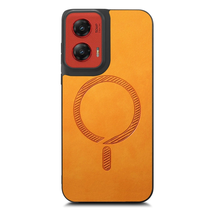 For Motorola Moto G Stylus 5G 2024 Retro Magsafe Magnetic PU Back Cover Phone Case(Yellow) - Motorola Cases by PMC Jewellery | Online Shopping South Africa | PMC Jewellery | Buy Now Pay Later Mobicred
