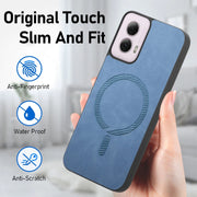 For Motorola Moto G 5G 2024 Retro Magsafe Magnetic PU Back Cover Phone Case(Blue)