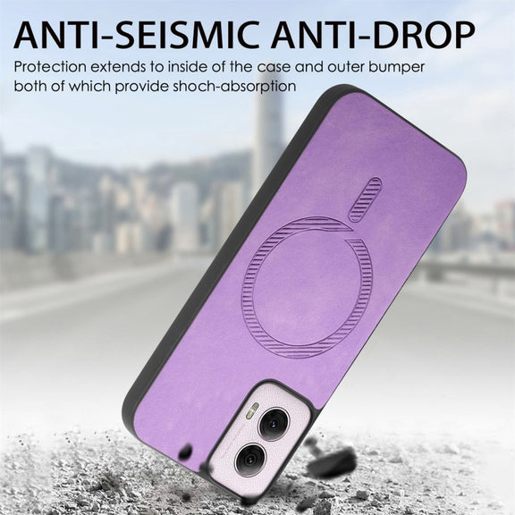 For Motorola Moto G 5G 2024 Retro Magsafe Magnetic PU Back Cover Phone Case(Black)