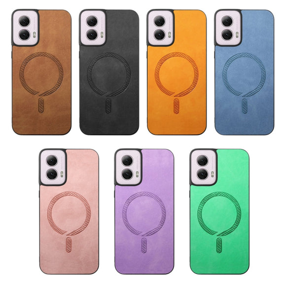 For Motorola Moto G 5G 2024 Retro Magsafe Magnetic PU Back Cover Phone Case(Blue)