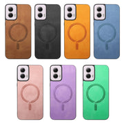 For Motorola Moto G Power 2024 5G Retro Magsafe Magnetic PU Back Cover Phone Case(Pink)