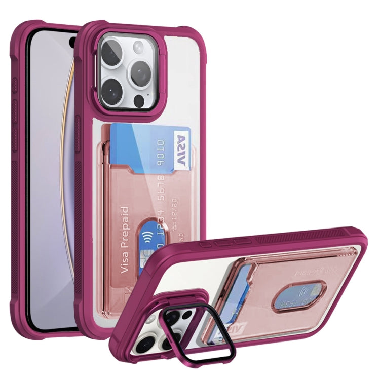 For iPhone 16 Pro Card Bag Holder Acrylic Hybrid TPU Phone Case(Red) - iPhone 16 Pro Cases by PMC TechLife | Online Shopping South Africa | PMC TechLife | Buy Now Pay Later Mobicred