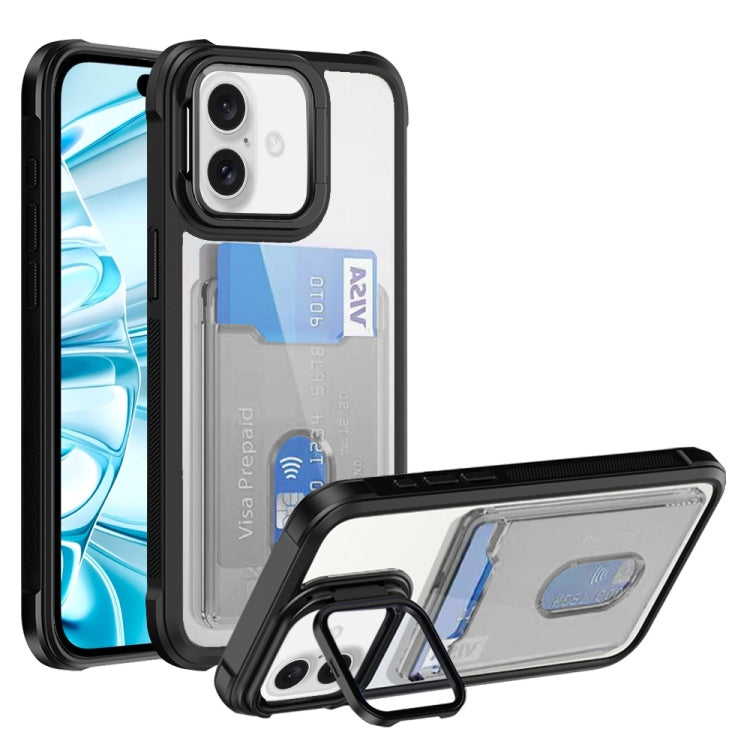 For iPhone 16 Plus Card Bag Holder Acrylic Hybrid TPU Phone Case(Black) - iPhone 16 Plus Cases by PMC TechLife | Online Shopping South Africa | PMC TechLife | Buy Now Pay Later Mobicred