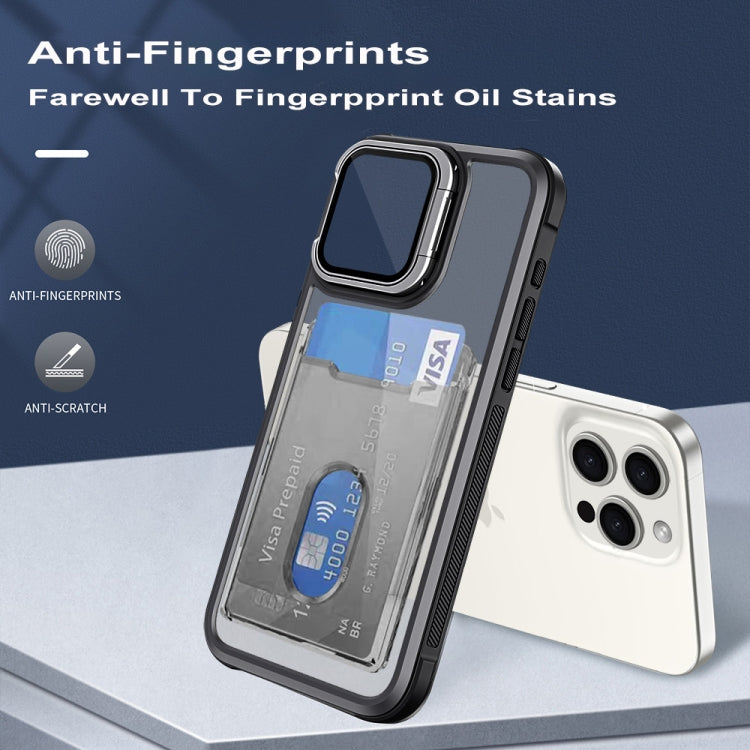 For iPhone 16 Card Bag Holder Acrylic Hybrid TPU Phone Case(Blue)