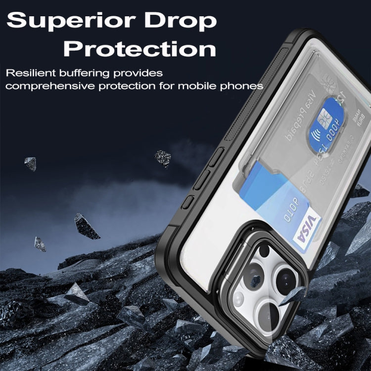 For iPhone 16 Card Bag Holder Acrylic Hybrid TPU Phone Case(Purple)