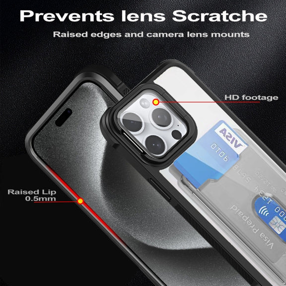 For iPhone 16 Card Bag Holder Acrylic Hybrid TPU Phone Case(Black)