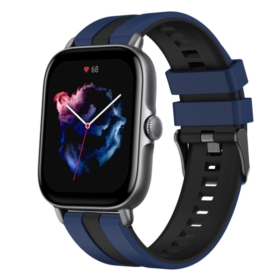 For Amazfit GTS 3 20mm Two-Color Sports Silicone Watch Band(Blue+Black)