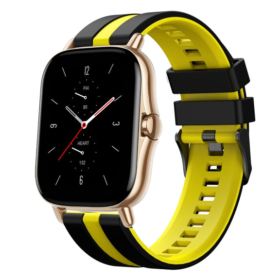 For Amazfit GTS 2 20mm Two-Color Sports Silicone Watch Band(Black+Yellow)