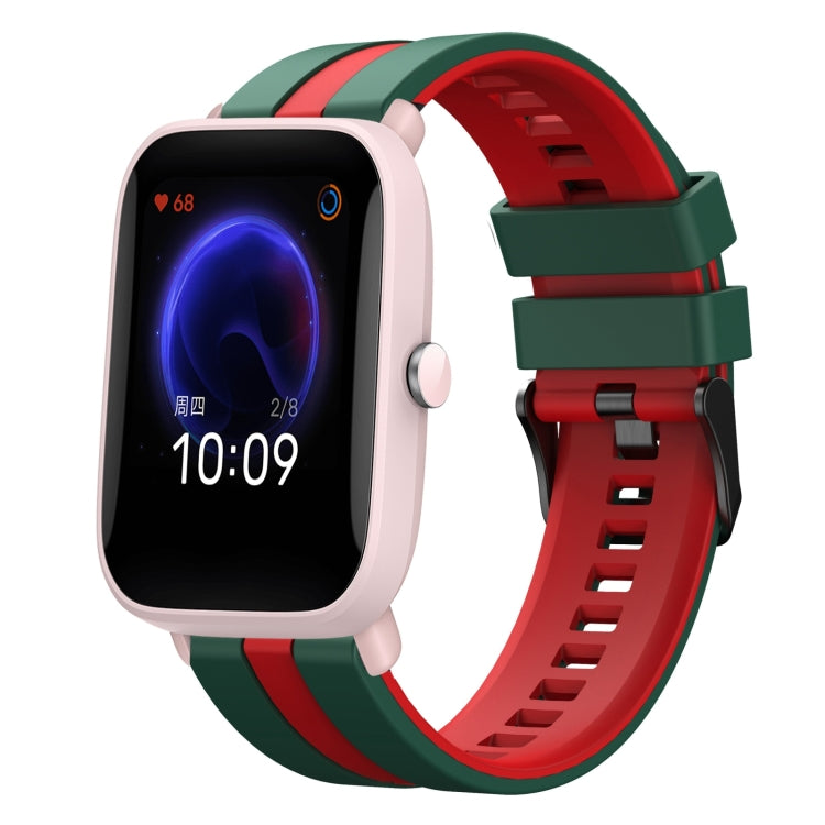 For Amazfit Pop Pro 20mm Two-Color Sports Silicone Watch Band(Green+Red) - free shipping - PMC TechLife - Order now!