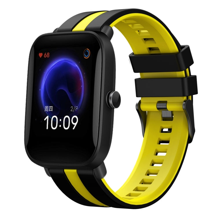For Amazfit Pop 20mm Two-Color Sports Silicone Watch Band(Black+Yellow) - free shipping - PMC TechLife - Order now!