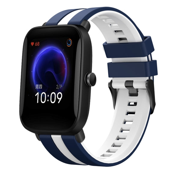 For Amazfit Pop 20mm Two-Color Sports Silicone Watch Band(Blue+White)