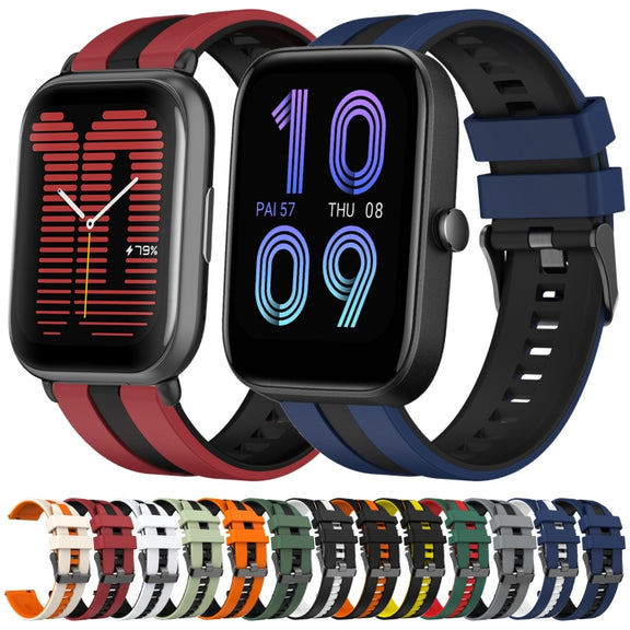 For Amazfit Pop 20mm Two-Color Sports Silicone Watch Band(Light Green+Black)