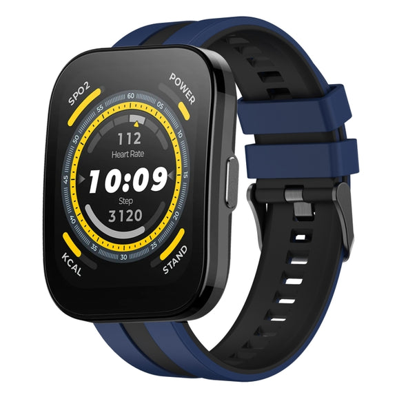 For Amazfit Bip 5 22mm Two-Color Sports Silicone Watch Band(Blue+Black)