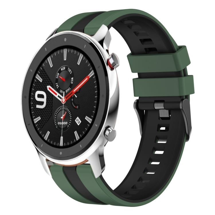 For Amazfit GTR 4 22mm Two-Color Sports Silicone Watch Band(Olive Green+Black) - free shipping - PMC TechLife - Order now!